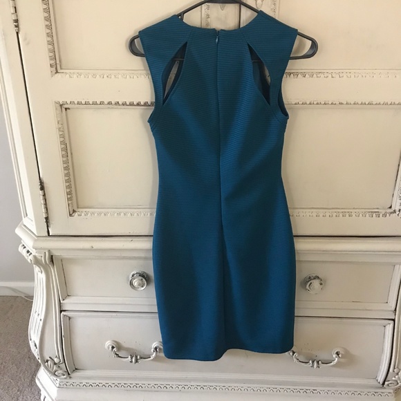 Topshop Shoulder Splice Ribbed Body-Con Dress Teal - Picture 6 of 7